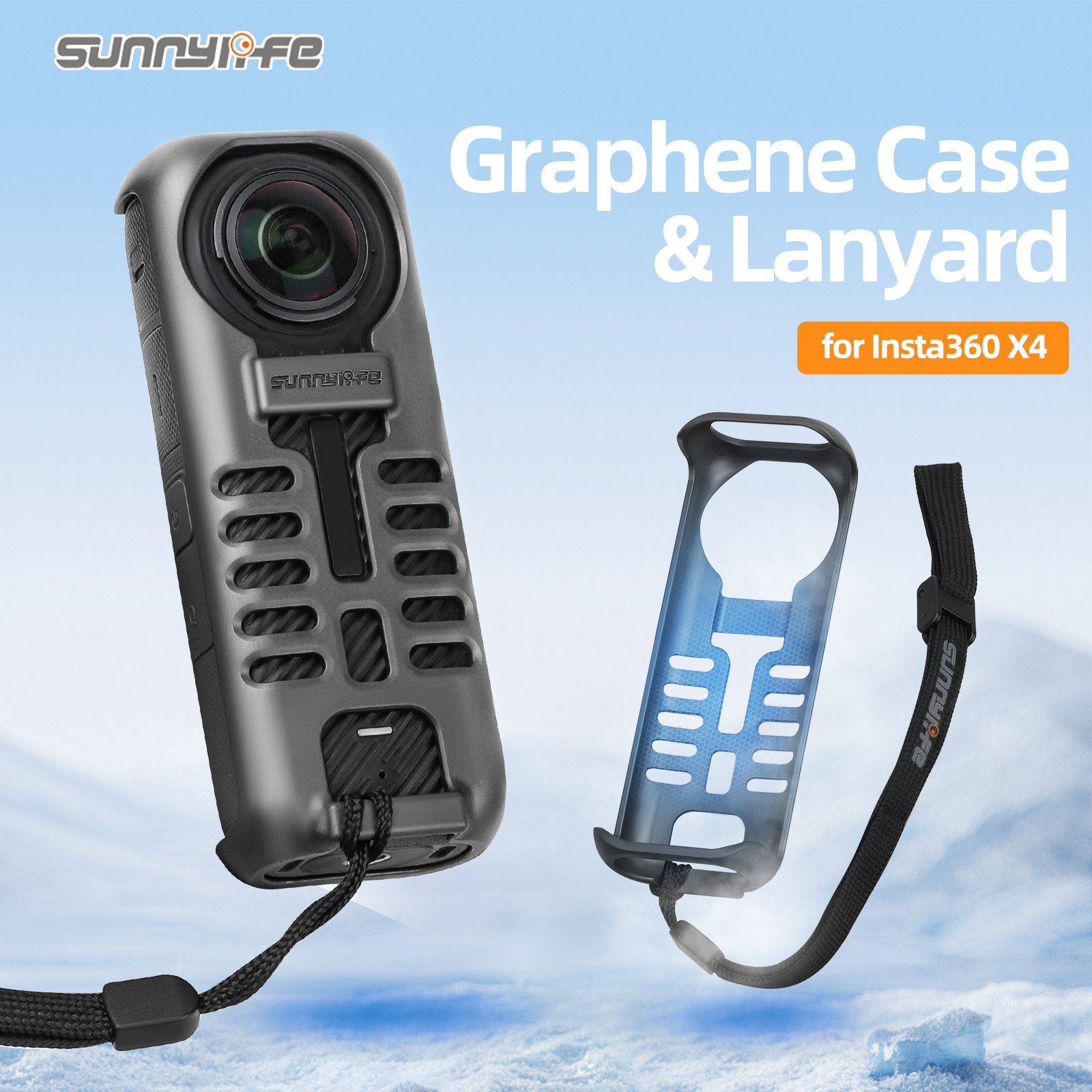 Sunnylife Graphene Case High Thermal Conductivity Protective Case Frame Scratch-proof Cover Lanyard Hand Strap for Insta360 X4