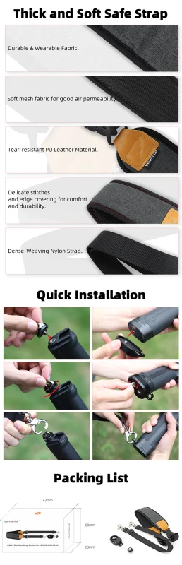 Sunnylife Adjustable Sling Handgrip Gimbal Sling Handle Weight-Reducing Shoulder Strap Stabilizer Belt Neck Lanyard for RS 3/RS 4/RS 4 PRO