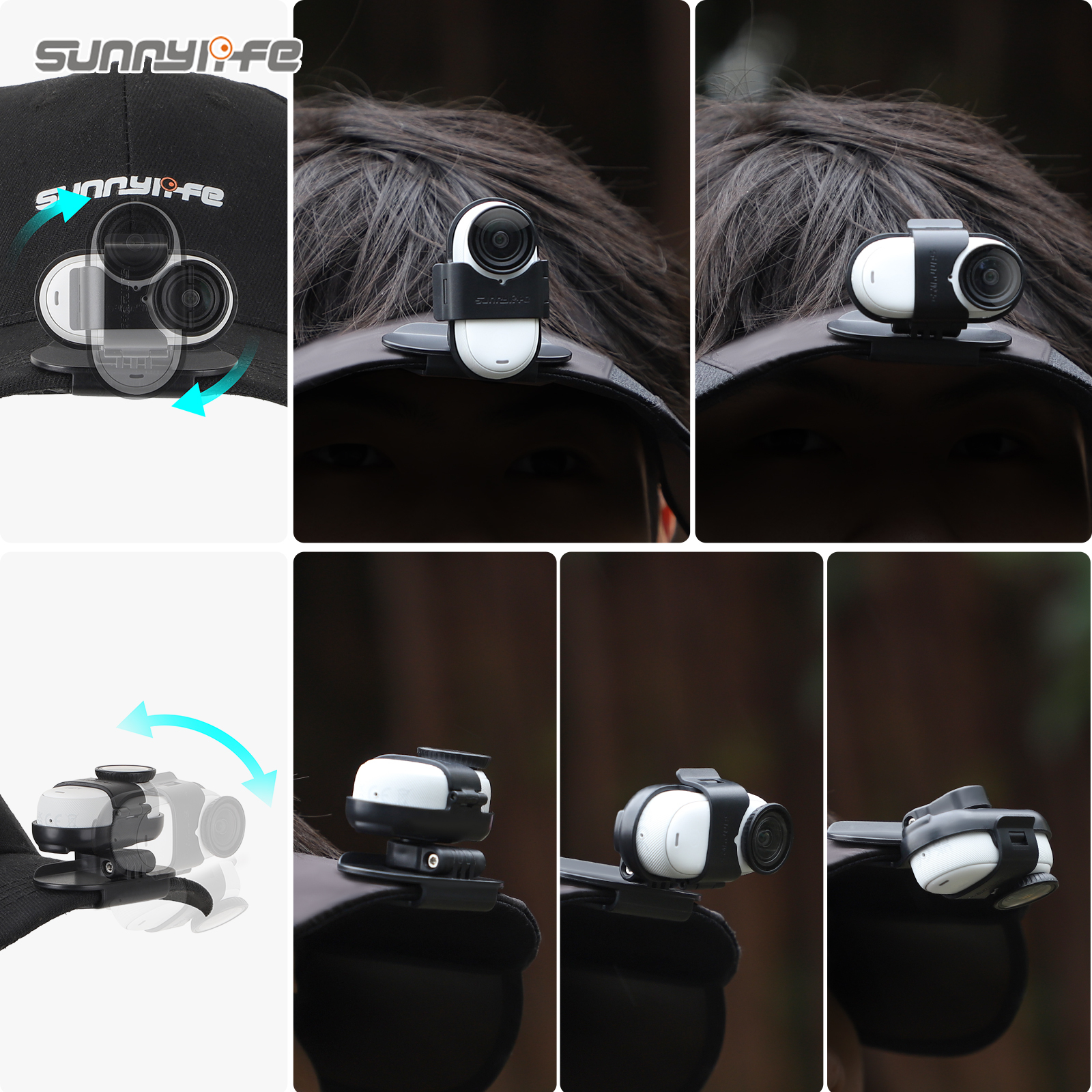 Sunnylife Baseball Hat Clip Mount Baseball Cap Clamp Quick Release Mount Camera POV Vlog Holder Accessories for Insta360 GO 3S/ GO 3