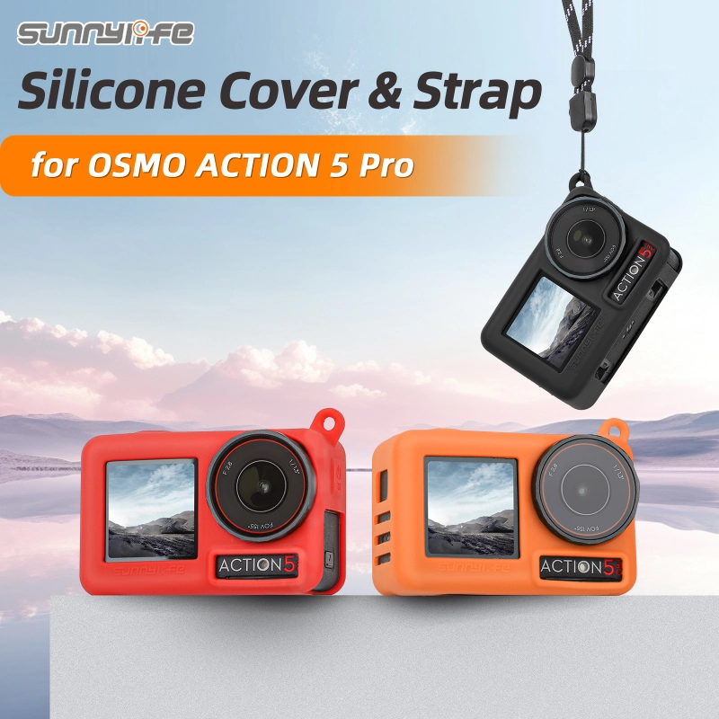 Sunnylife Silicone Protective Case Scratch-proof Camera Cover Protector Lanyard Lens Cover Caps Accessories for OSMO ACTION 5 PRO