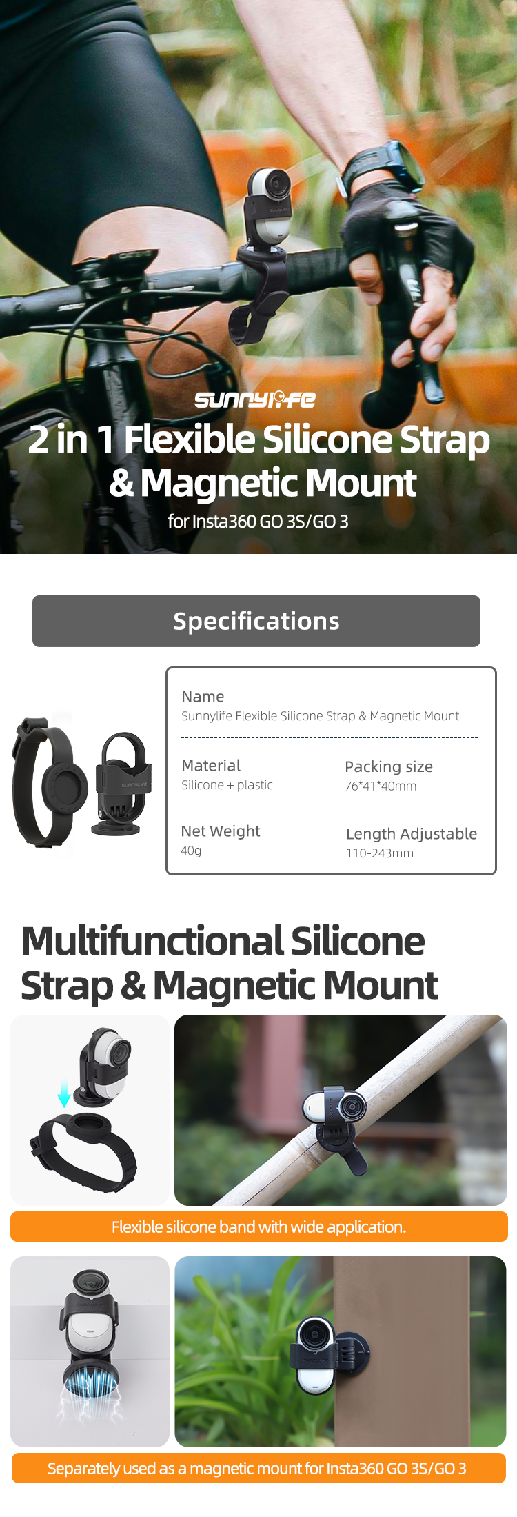 Bracelet En Silicone Réglable Pour Caméra Sport 360 Go 3/3S - Sangle Flexible, Anti-chute, Multi-usage