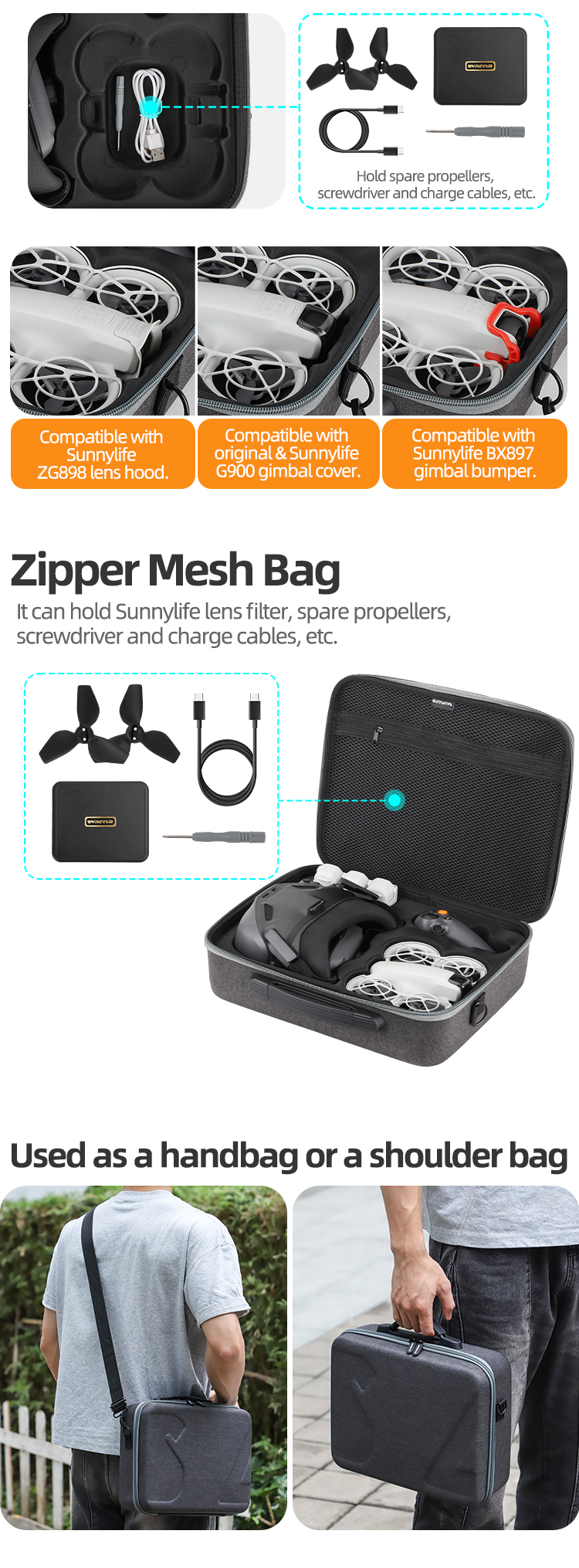Sunnylife Portable Carrying Case Goggles N3 Bag Hard Travel Case Shoulder Bag Accessories for NEO Motion Fly More Combo