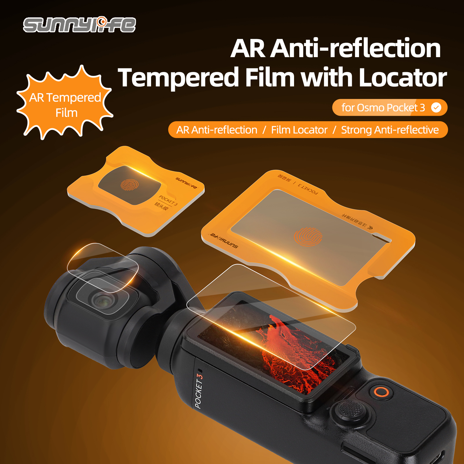Sunnylife Lens Screen Protector AR Anti-reflection Tempered Glass Protective Film with Film Locator Accessories for Osmo Pocket 3