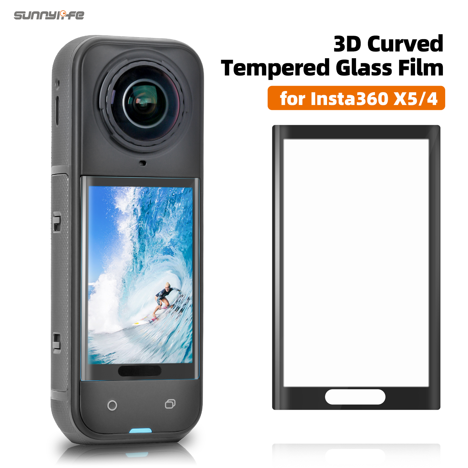 Sunnylife 3D Curved Screen Protector Tempered Glass Film HD Bubble-Free Scratch-proof Protective Film for Insta360 X5/4