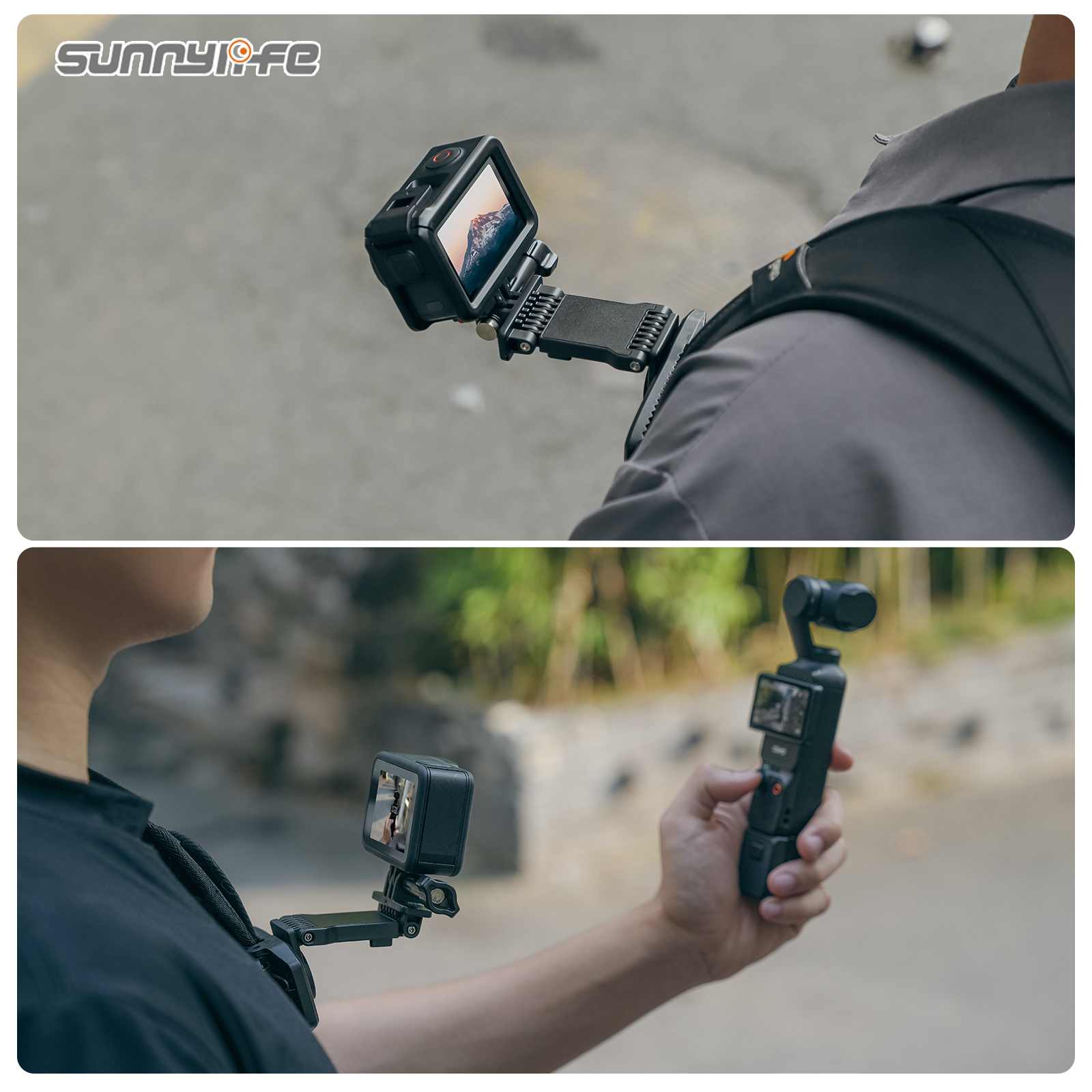 Sunnylife Stretchable Backpack Clip Rotatable Magnetic Mount Action Camera Holder Vlog Mount for Action 5 Pro/ 360 X5/ Pocket 3