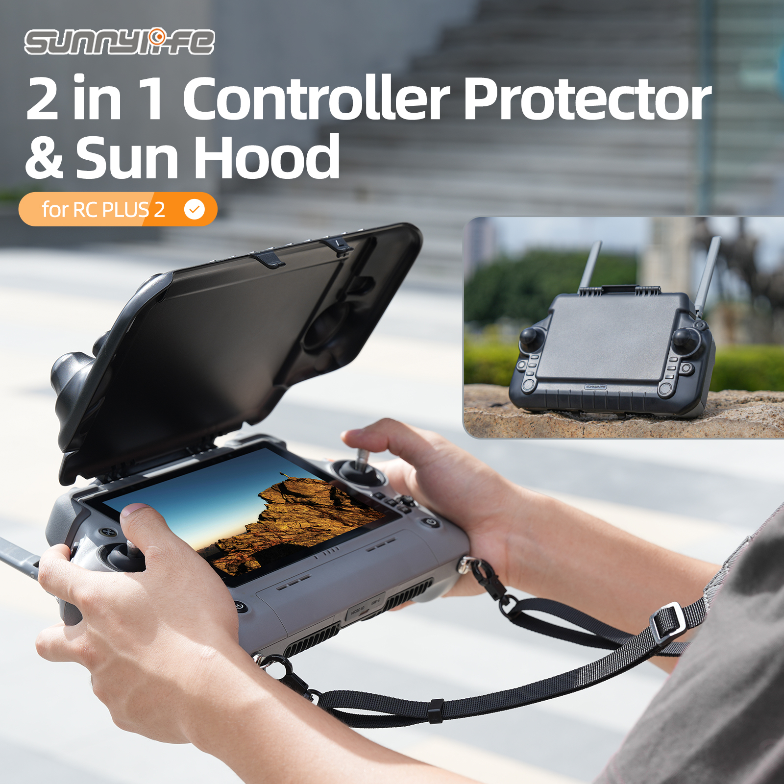 Sunnylife 2 in 1 Controller Protector Sun Hood Screen Guard Monitor Sunshade Cover for RC PLUS 2 for Matrice Series