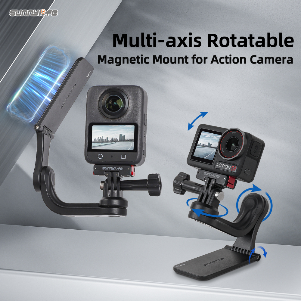 Sunnylife Multi-axis Rotatable Magnetic Mount Action Camera Holder Cell Phone Vlog Mount 360° Rotating for OSMO 360/ Action 5 Pro/ 360 X5/ Pocket 3