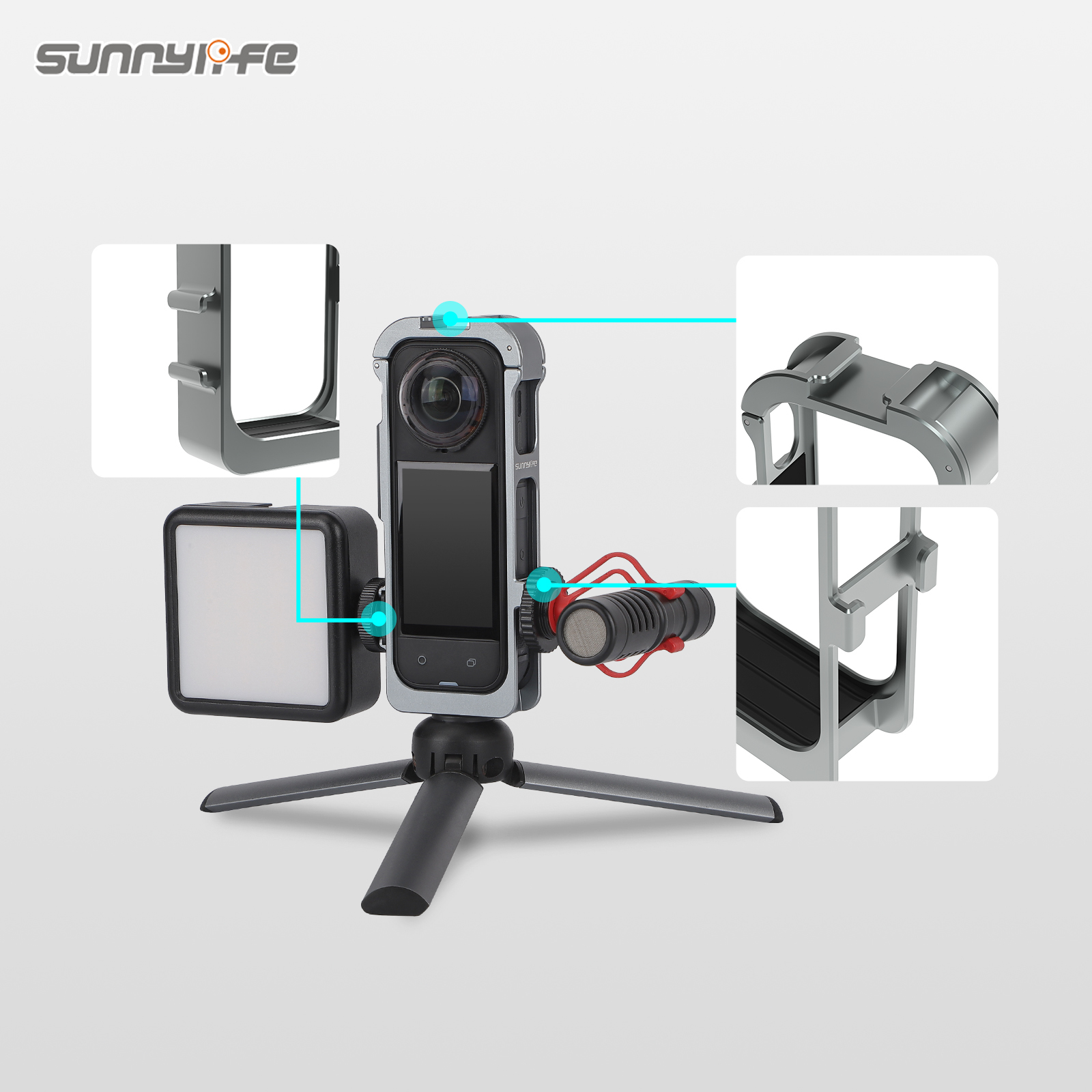 Sunnylife Magnetic Protective Case Adapter Frame Silicone Lens Cover Cold Shoe Brackets Housing Shell Cover for Insta360 X5
