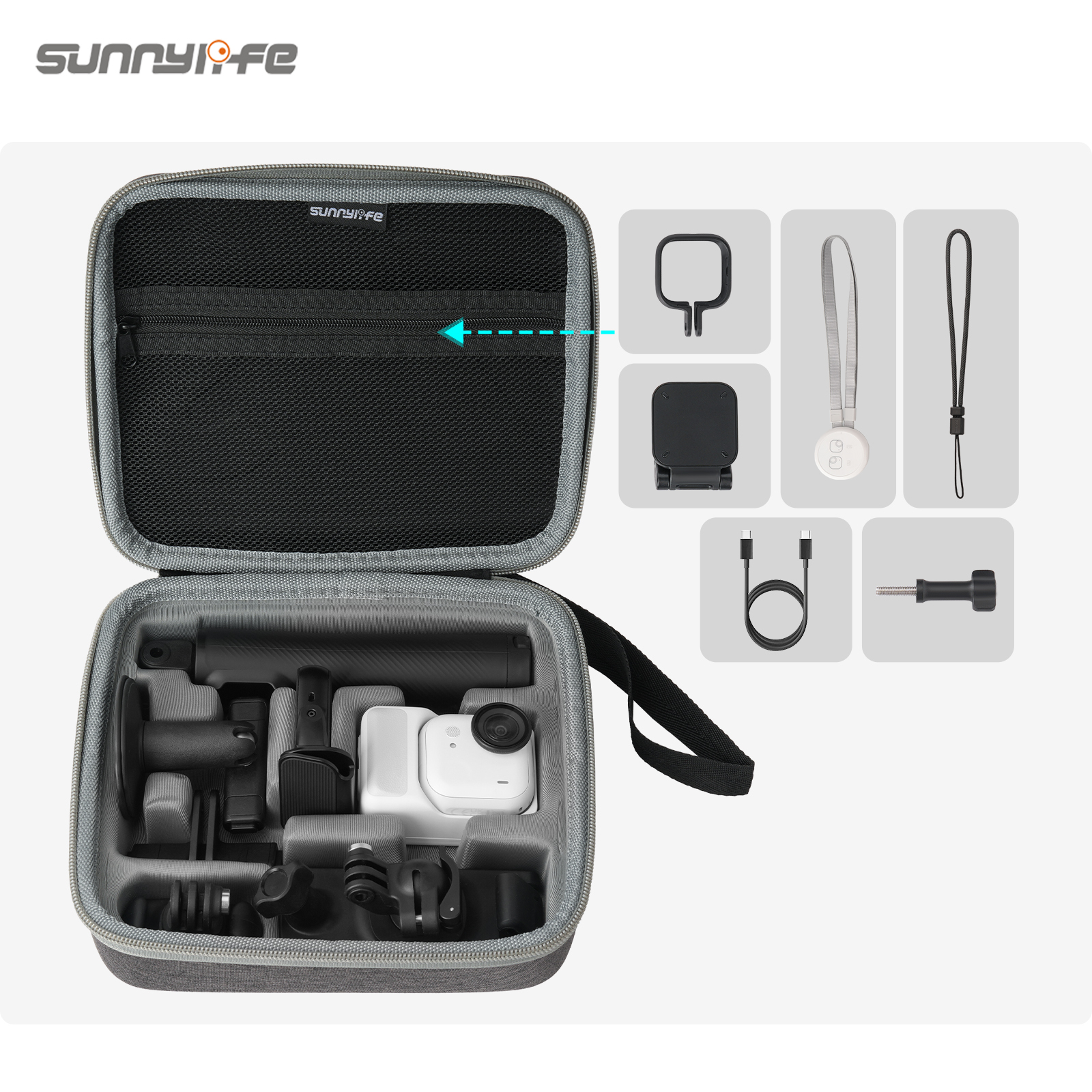 Sunnylife Portable Carrying Case Hard Travel Case Multifunctional Bundle Protective Bag Accessories Storage for Insta360 GO Ultra