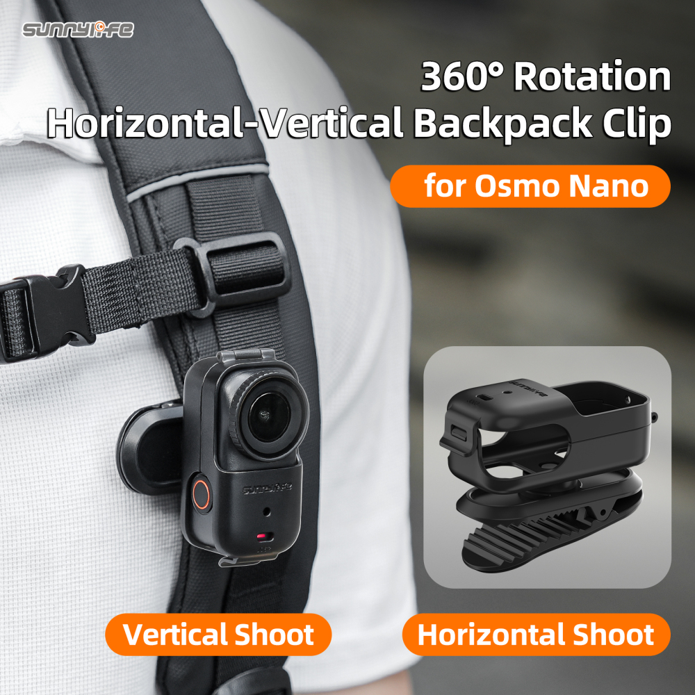 Sunnylife Backpack Clip Action Camera Clamp 360° Rotation Vertical-Horizontal Mount Accessories for Osmo Nano