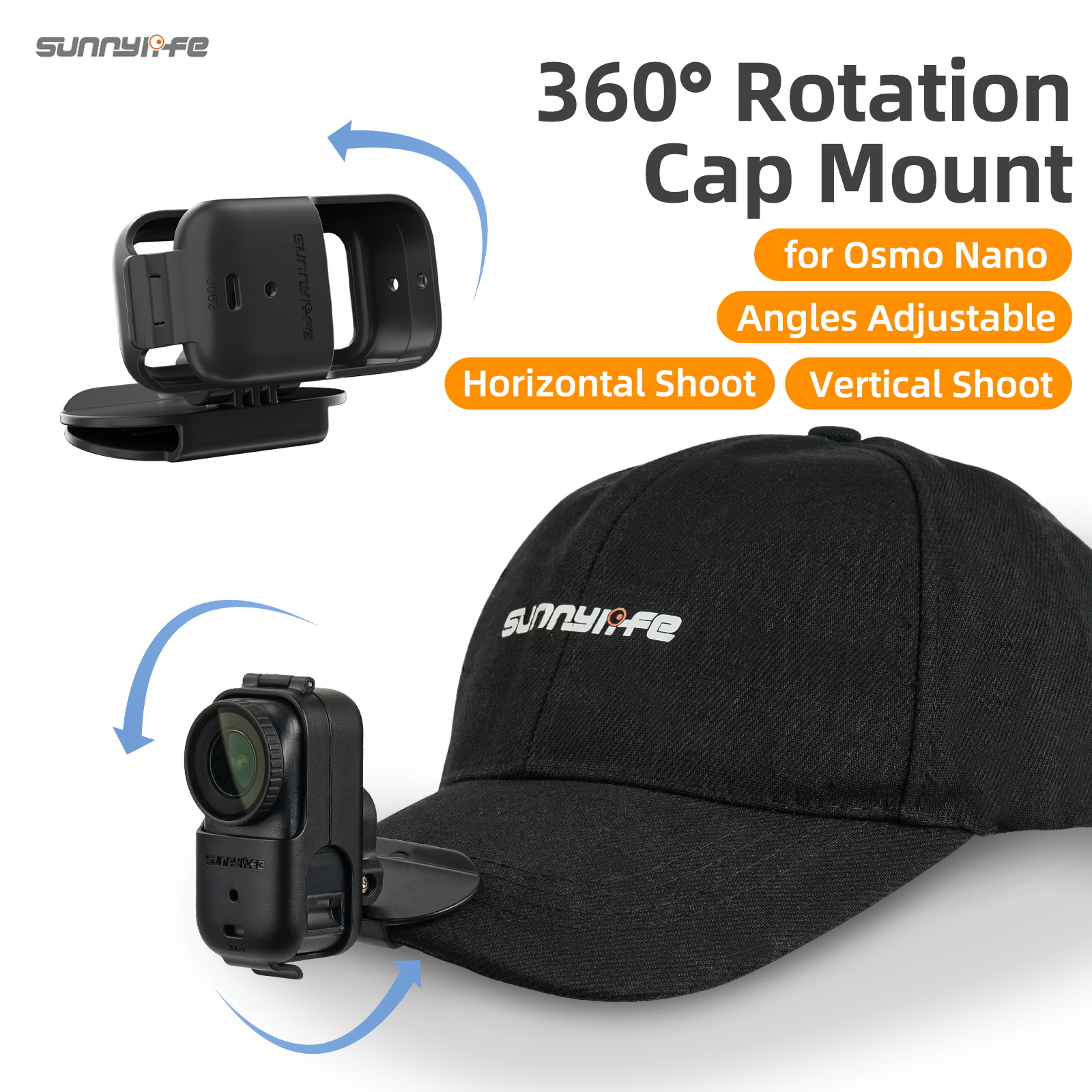 Sunnylife Baseball Hat Clip Mount Baseball Cap Clamp Quick Release Mount Camera POV Vlog Holder Accessories for Osmo Nano