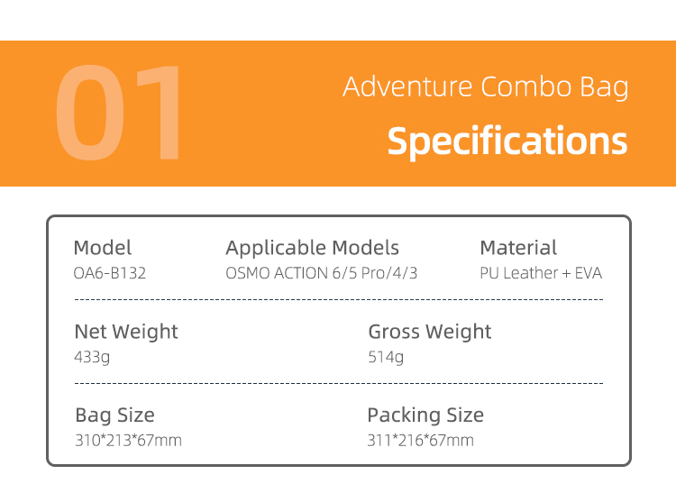 Sunnylife Portable Carrying Case Mini Standard Combo Bag Adventure Combo Bags Handbag Accessories for OSMO ACTION 6