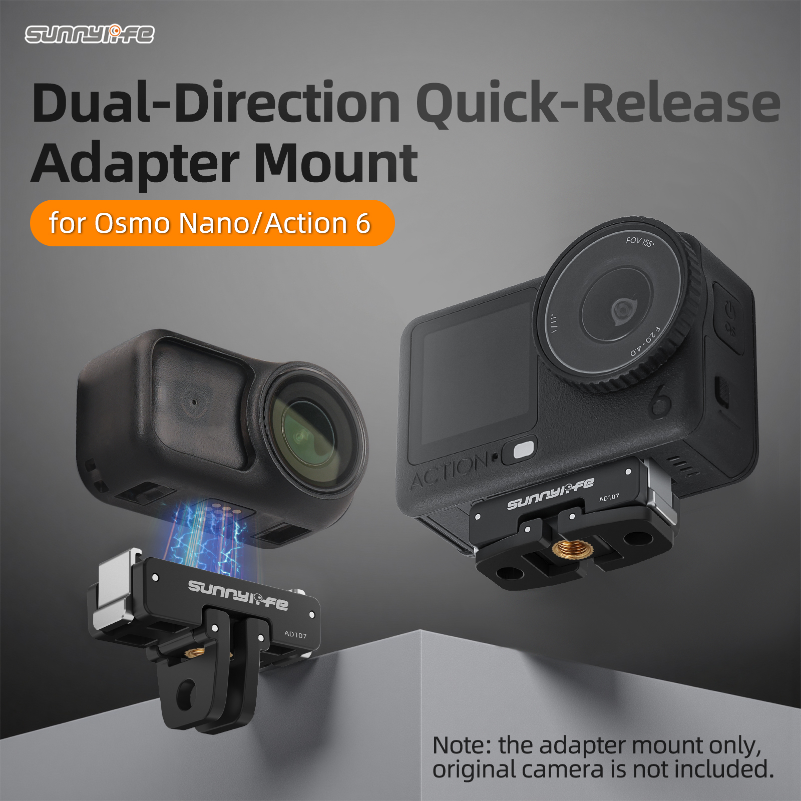 Sunnylife Dual-Direction Magnetic Mount Quick-Release Adapter Mount 1/4 Screw Foldable 2-prong Design for Osmo Nano/Action 6