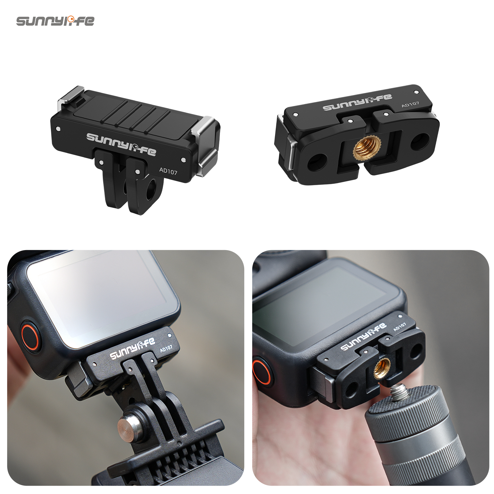 Sunnylife Dual-Direction Magnetic Mount Quick-Release Adapter Mount 1/4 Screw Foldable 2-prong Design for Osmo Nano/Action 6