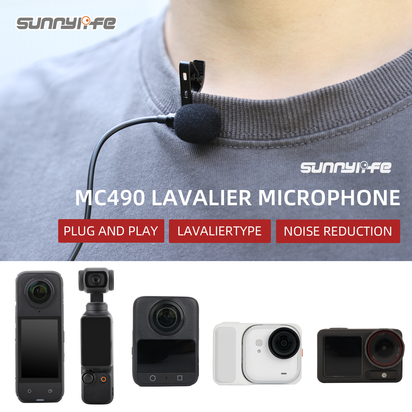 Lavalier Microphone Clip-on Lav Mini Mic Video Recording Interviews Living Performance for OSMO 360/ 360 X5/ Pocket 3