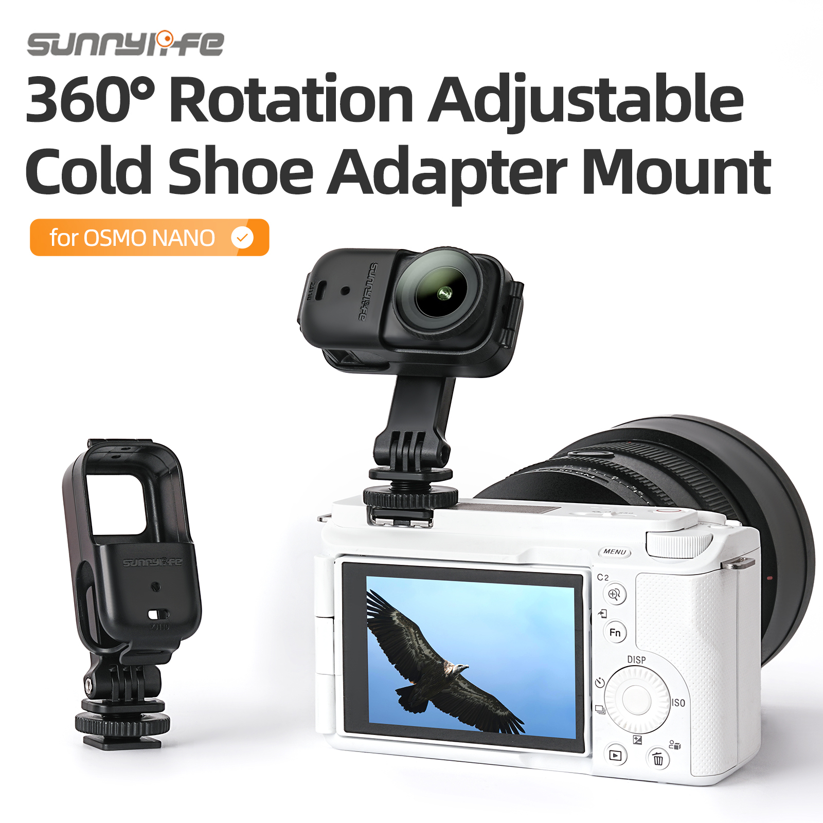 Sunnylife 360° Rotation Adjustable Cold Shoe Vertical-Horizontal Adapter Mount Protective Frame Mounting Brackets Housing Case for OSMO NANO