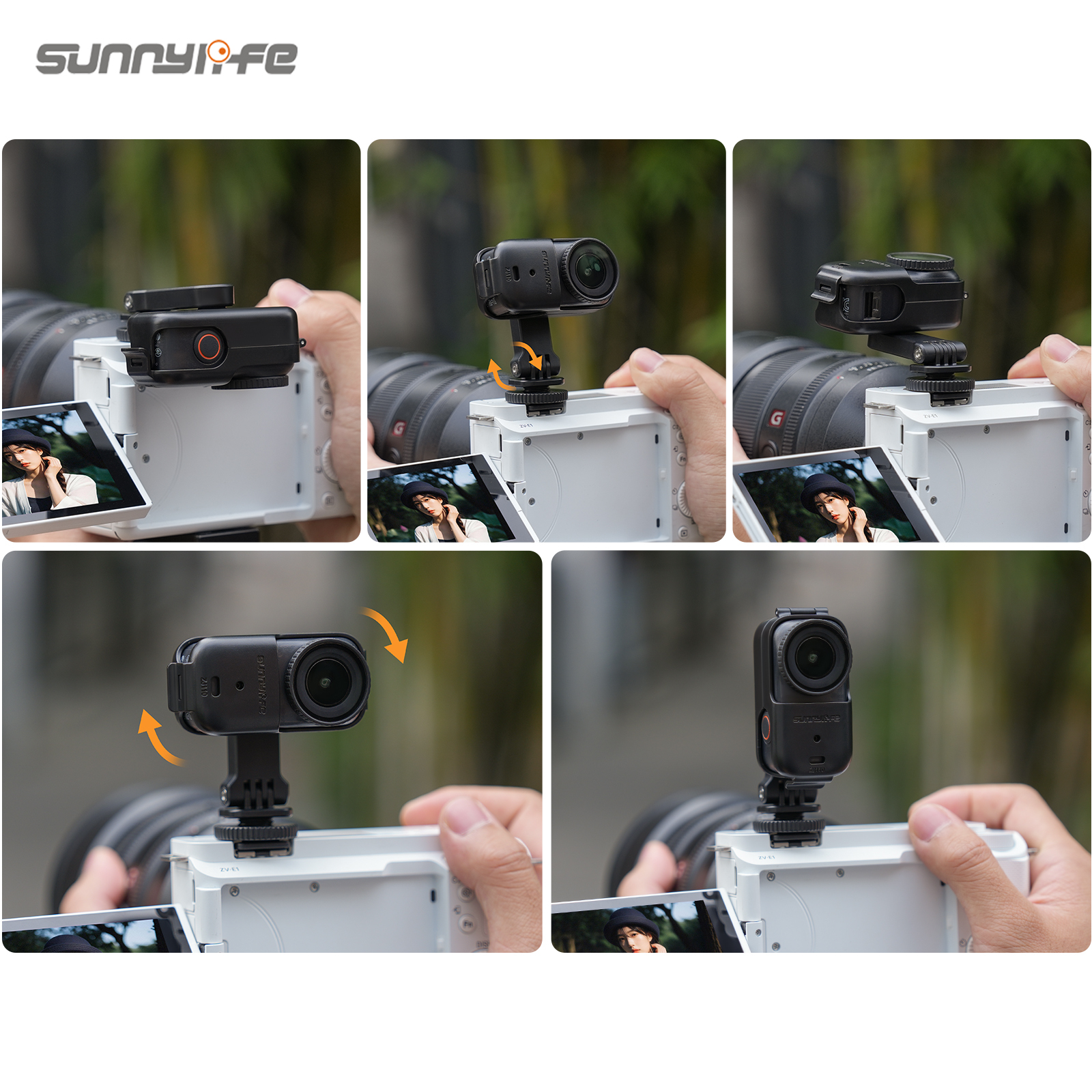 Sunnylife 360° Rotation Adjustable Cold Shoe Vertical-Horizontal Adapter Mount Protective Frame Mounting Brackets Housing Case for OSMO NANO
