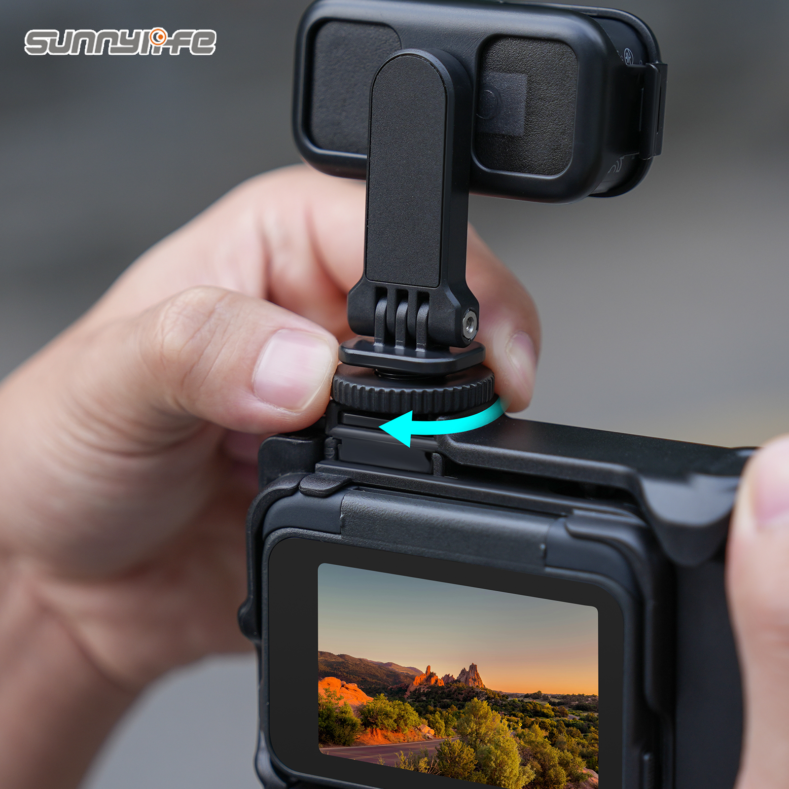 Sunnylife 360° Rotation Adjustable Cold Shoe Vertical-Horizontal Adapter Mount Protective Frame Mounting Brackets Housing Case for OSMO NANO