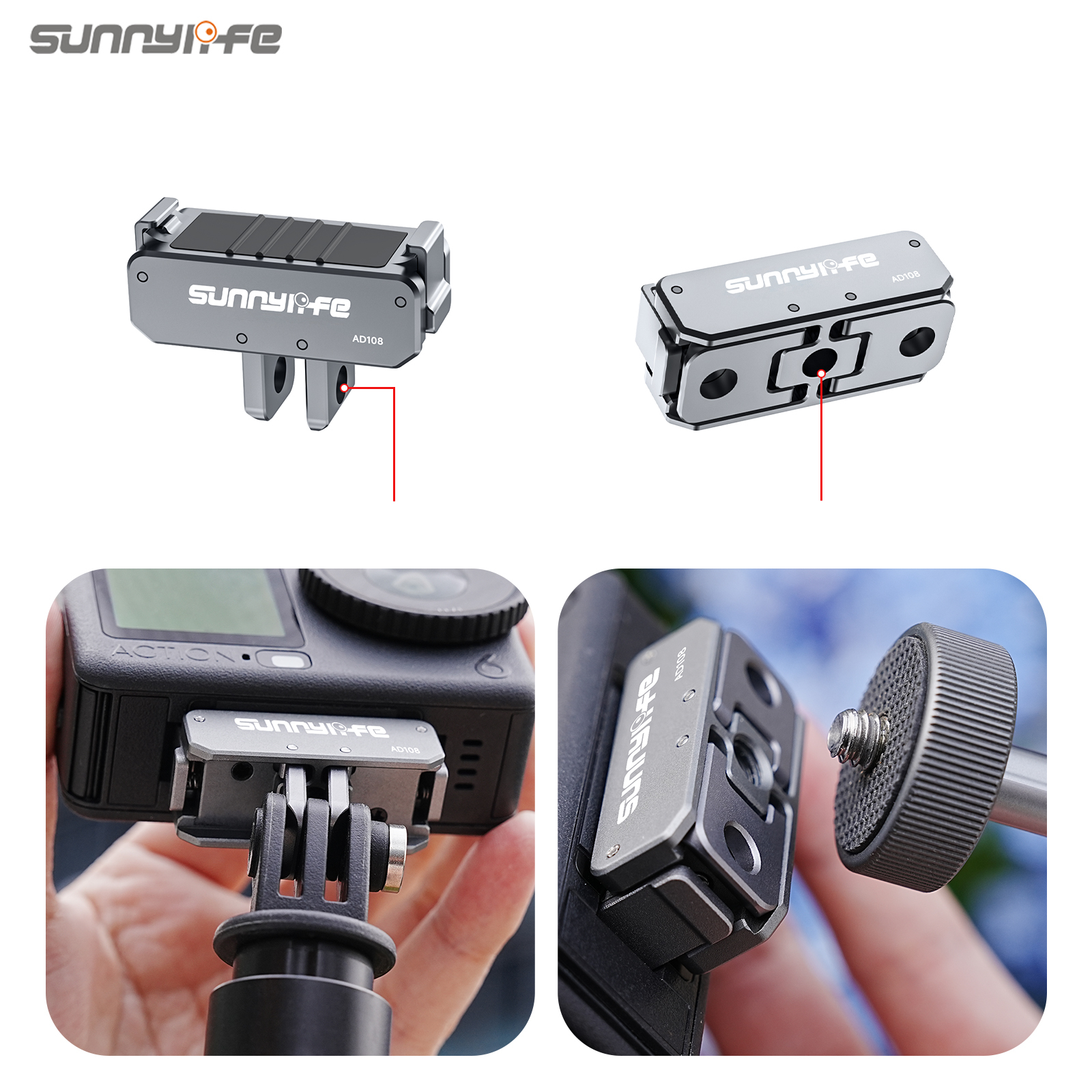 Sunnylife  Dual-Direction Magnetic Quick Release  Metal Adapter Mount Action Camera Cam Stand 1/4" Adapter for OSMO Nano/Action 6
