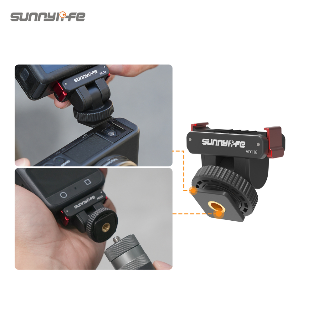 Sunnylife Cold Shoe Magnetic Quick Release Adapter Mount 1/4” 180° Tilt Adjustable Selfie Stick Adapter Stand for Osmo 360/Action 5 Pro/4/3/2