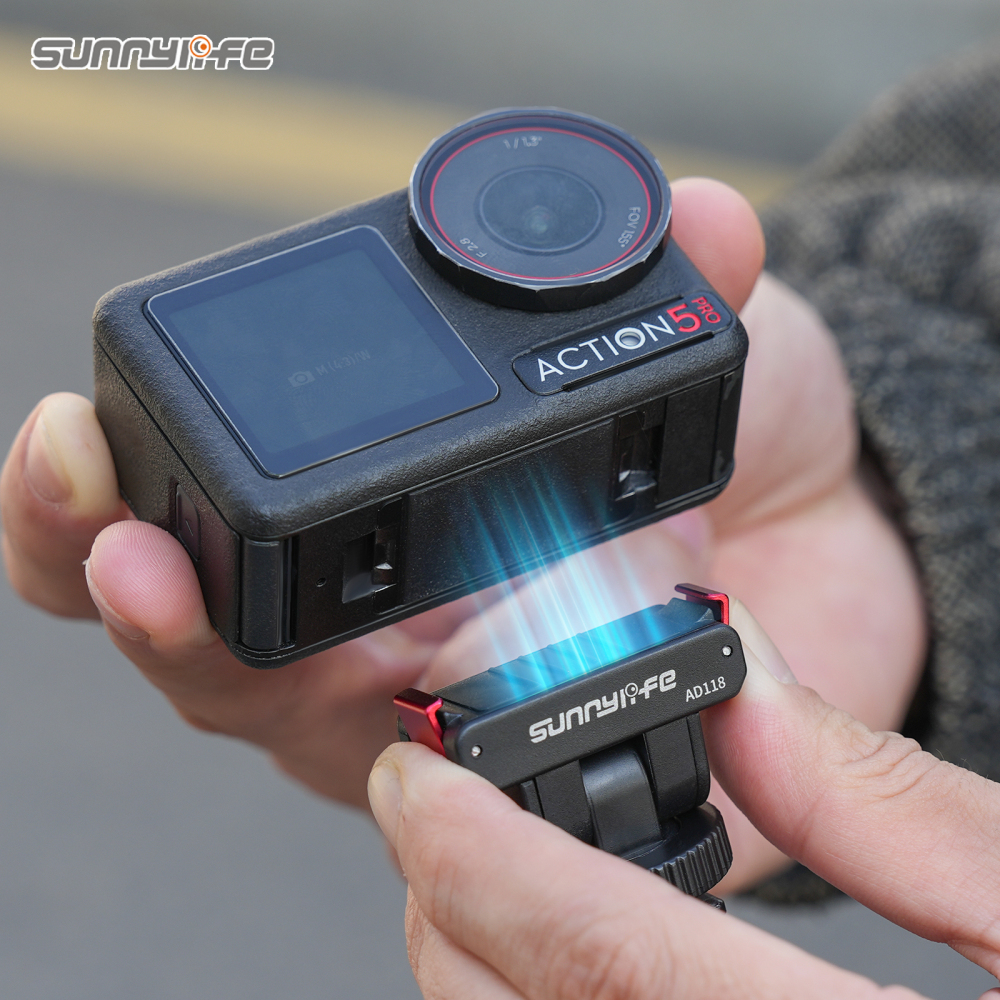 Sunnylife Cold Shoe Magnetic Quick Release Adapter Mount 1/4” 180° Tilt Adjustable Selfie Stick Adapter Stand for Osmo 360/Action 5 Pro/4/3/2