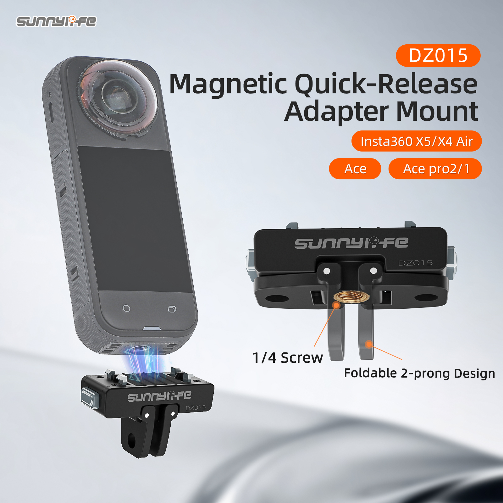Sunnylife Magnetic Quick Release Adapter Mount Action Camera Foldable Cam Stand for Insta360 X4 Air/X5/Ace/Ace Pro2/1