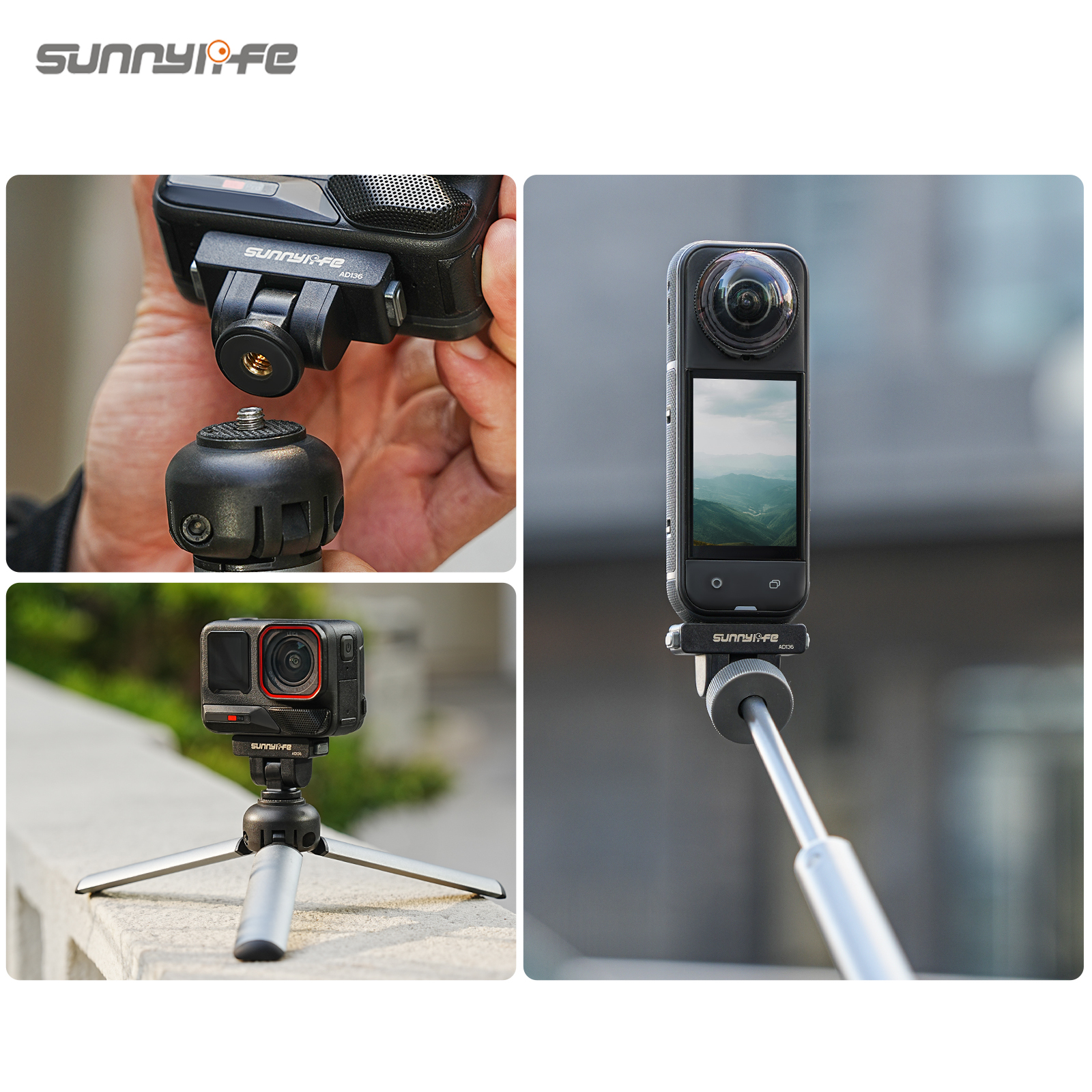 Sunnylife Magnetic Quick Release Adapter Mount 1/4” 180° Tilt Adjustable Selfie Stick Adapter Stand for Insta360 X4 Air/X5//Ace Pro 2/1/Ace