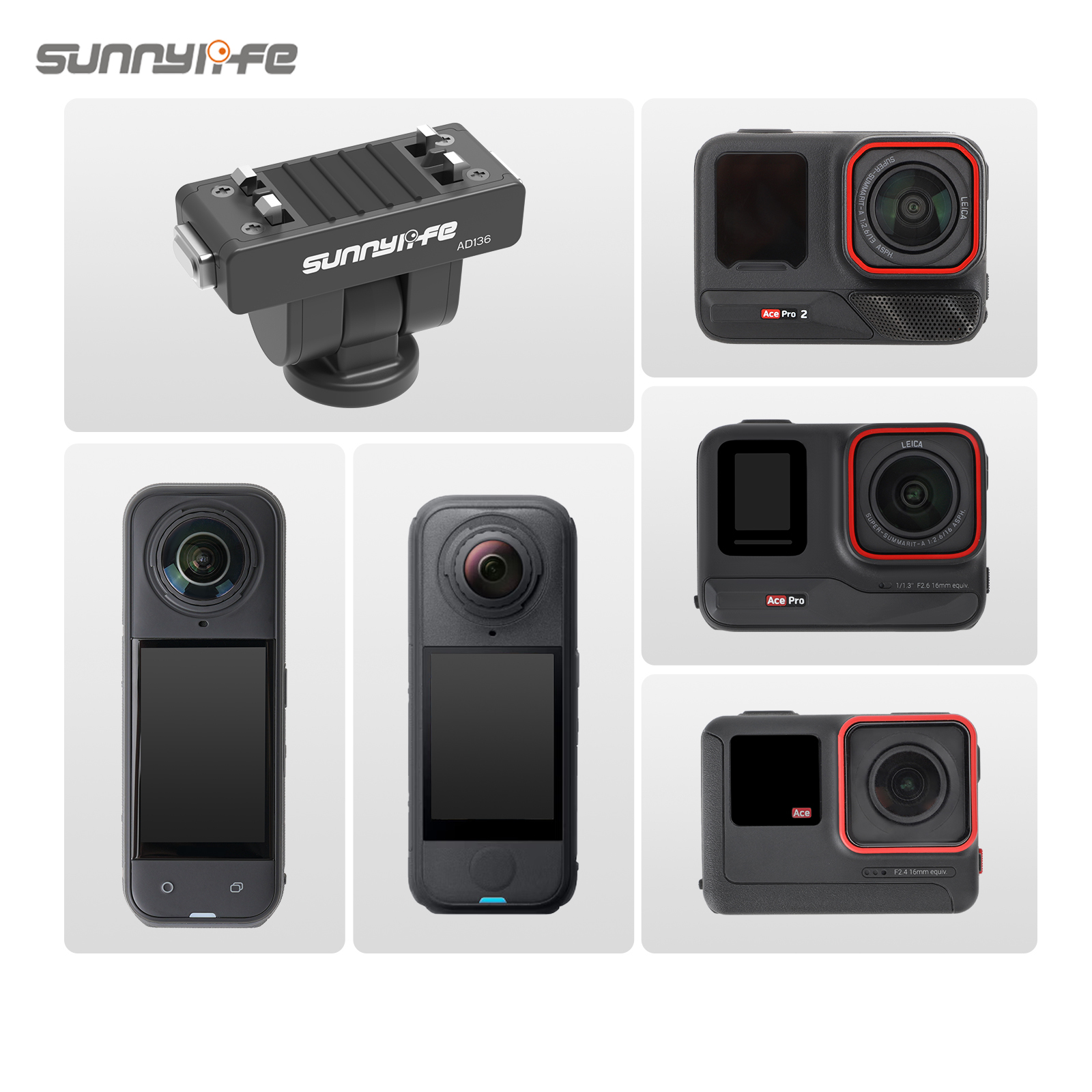 Sunnylife Magnetic Quick Release Adapter Mount 1/4” 180° Tilt Adjustable Selfie Stick Adapter Stand for Insta360 X4 Air/X5//Ace Pro 2/1/Ace