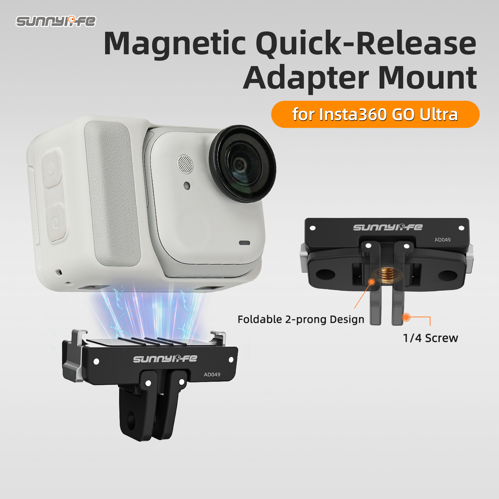 Sunnylife Magnetic Quick Release Adapter Mount Foldable Base Dual-Claws 1/4" Hole Accessories for Insta360 GO Ultra