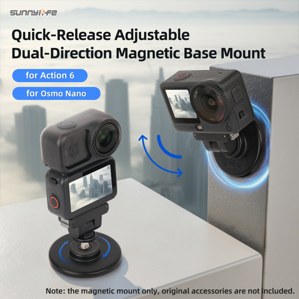 Sunnylife Quick-Release Dual-Direction Magnetic Base Mount 1/4” 180° Tilt Adjustable Tabletop Base Bracket for Osmo Nano/Action 6