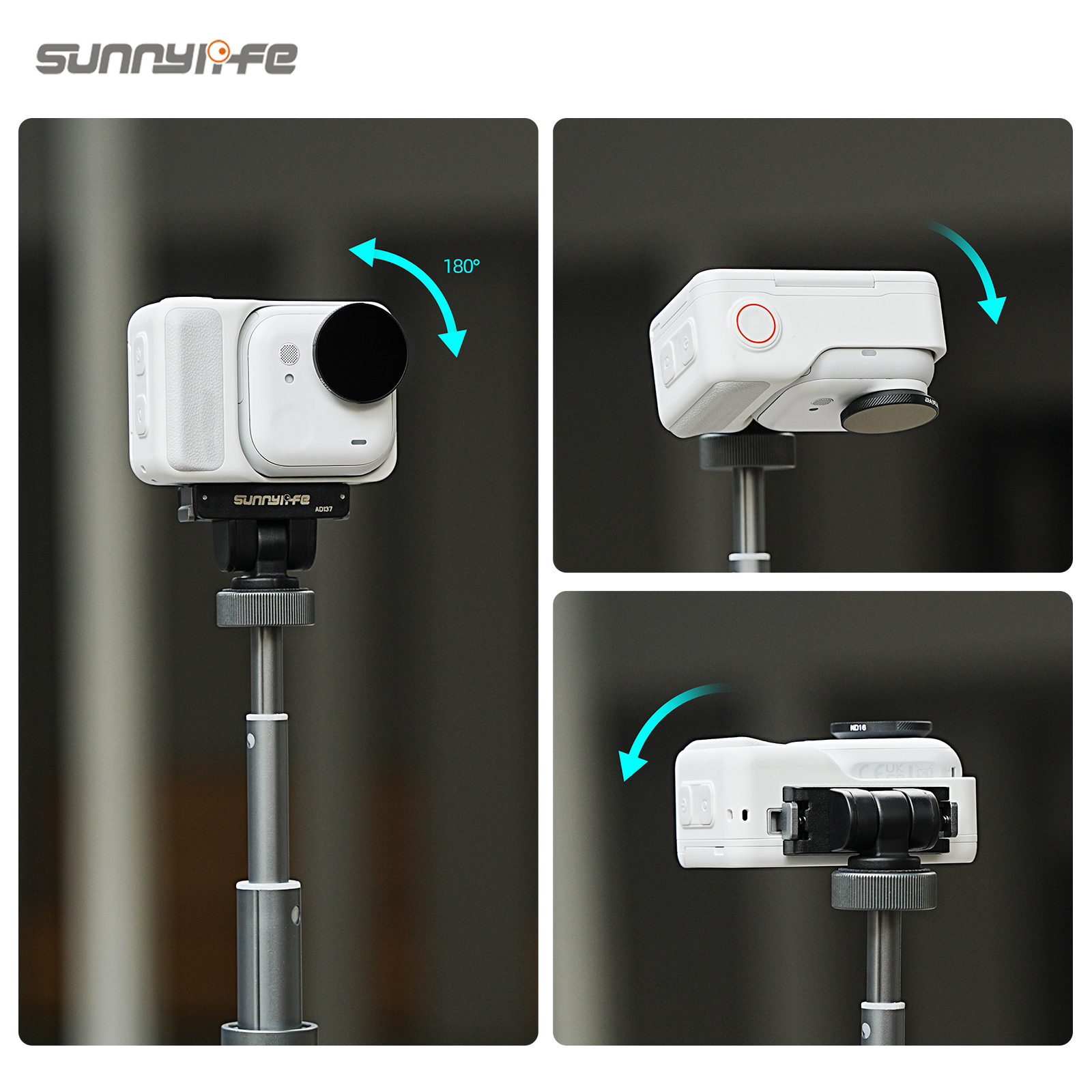 Sunnylife Magnetic Quick Release Adapter Mount 1/4” Interface 180° Tilt Adjustable Selfie Stick Adapter Stand for Insta360 GO Ultra