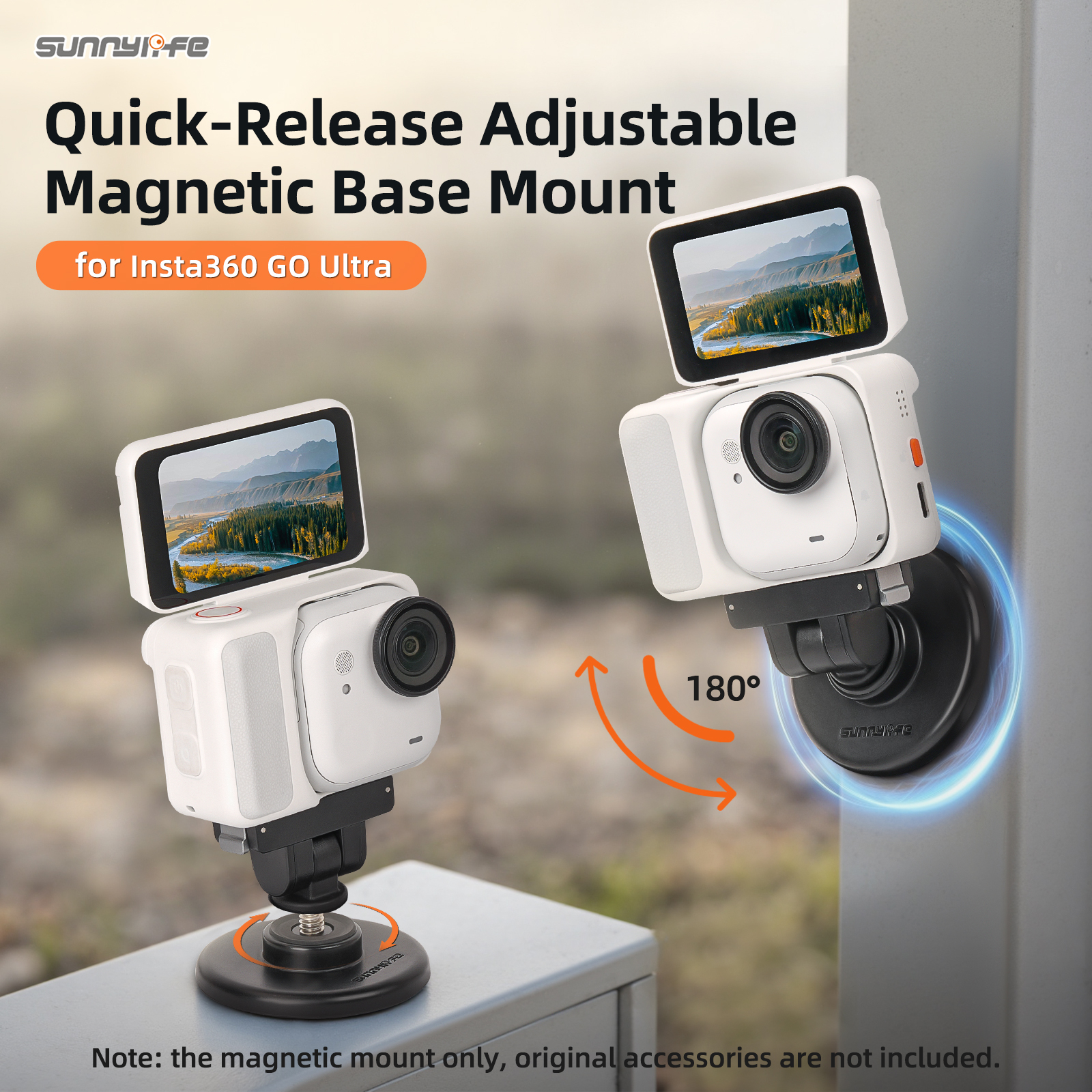 Sunnylife Quick-Release Magnetic Base Mount 1/4in 180° Tilt Adjustable Tabletop Base Bracket for Insta360 GO Ultra