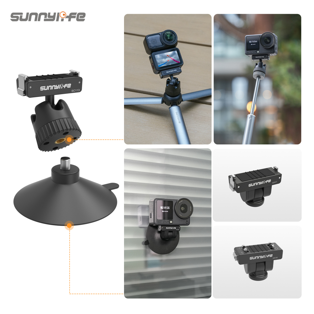 Sunnylife Dual-Direction Magnetic Quick-Release Ball-Joint Adapter Mount 360° Rotatable Adjustable Suction Cup Bracket for Osmo Nano/Action 6