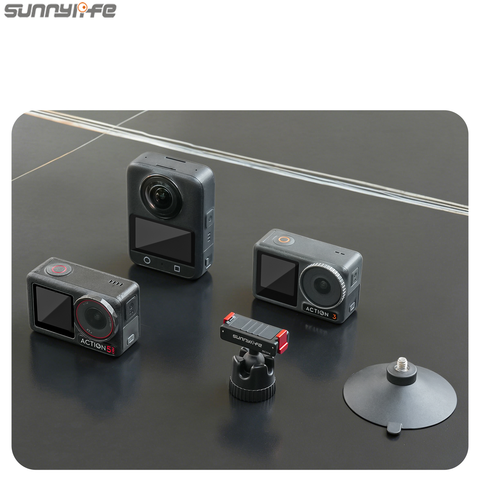 Sunnylife Magnetic Quick-Release Ball-Joint Adapter Mount  360° Rotatable Suction Cup Bracket for Osmo 360/Action 5 Pro/4/3