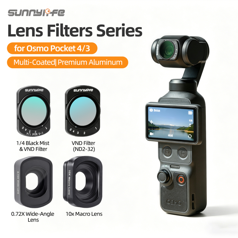 Sunnylife Magnetic  Metal Lens Filters 1/4 Black Mist/VND2-32 Filters Wide-Angle Macro Filters Accessories for OSMO POCKET 4/3