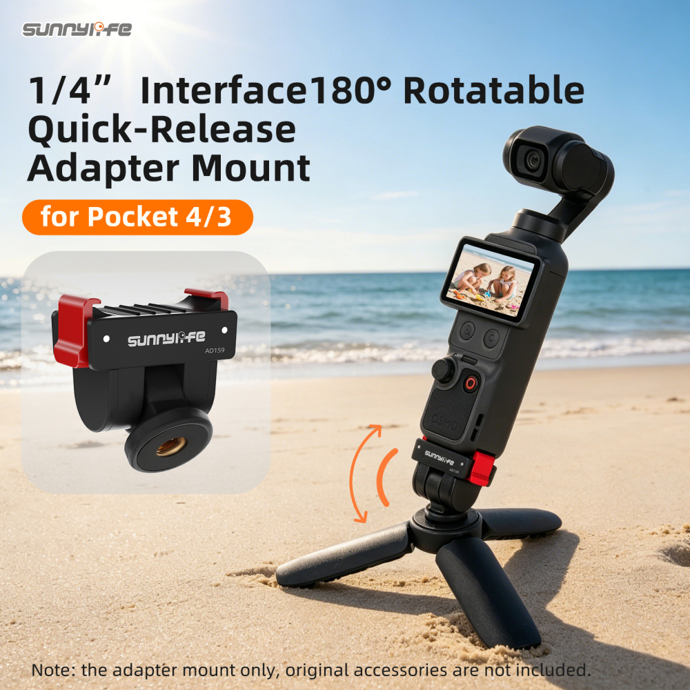Sunnylife Quick Release Adapter Mount 1/4” Interface 180 Degree Tilt Selfie Stick Adapter Stand for Osmo Pocket 4/3