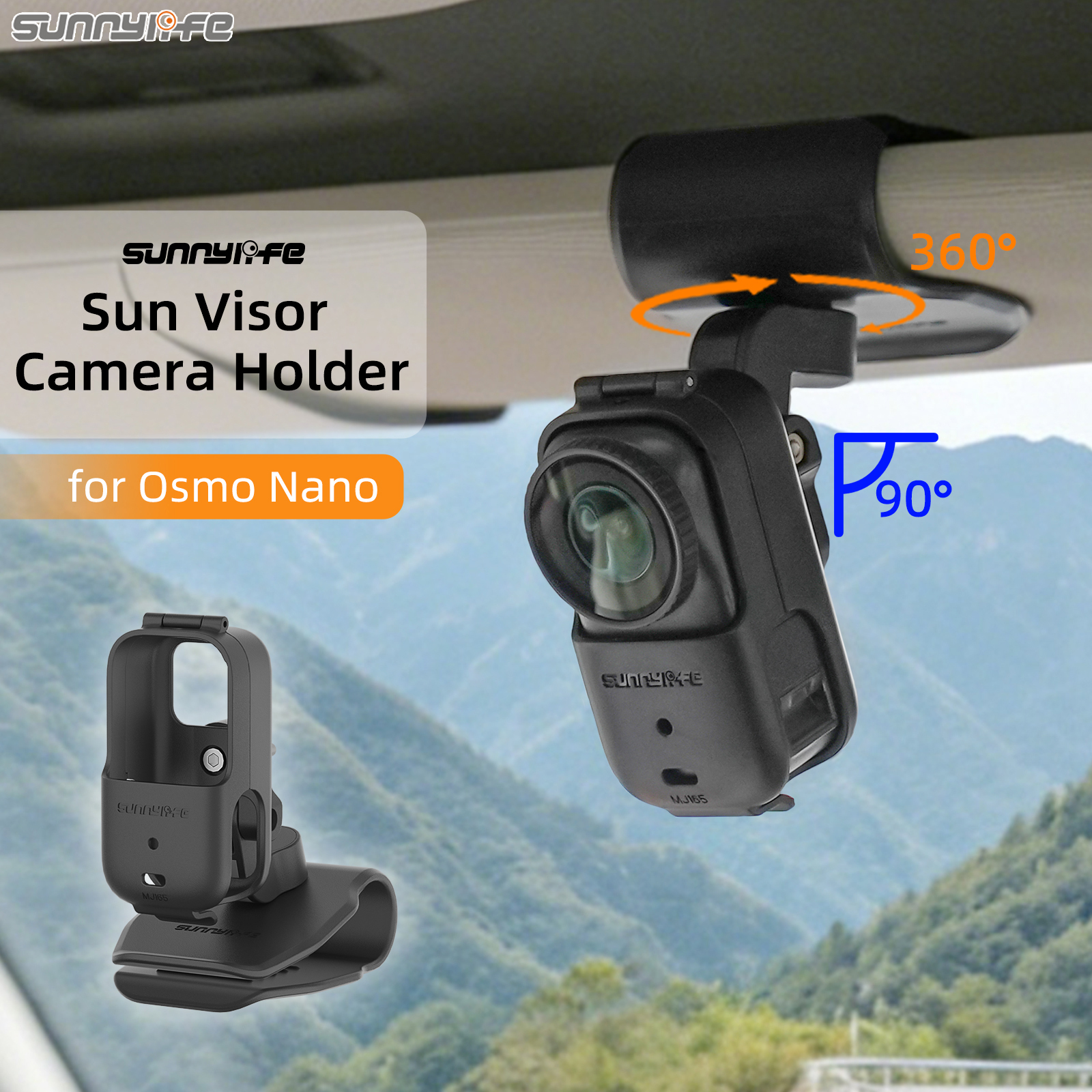 Sunnylife Car Sun Visor Mount Action Camera Holder 360°Rotating 90° Tilt Sun Visor Holder for Osmo Nano