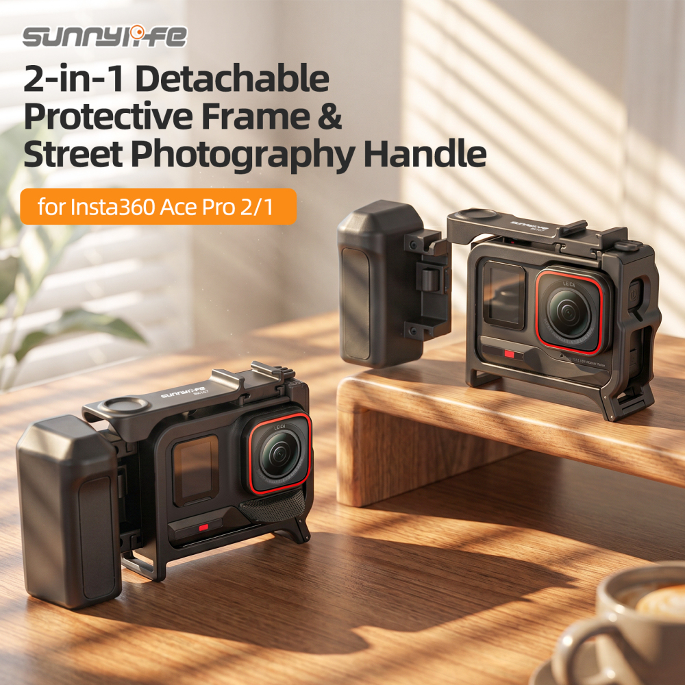 Sunnylife 2-in-1 Detachable Protective Frame & Street Photography Handle Ergonomic Hand Grip Quick Release Shutter Handle for Insta360 Ace Pro 2/1