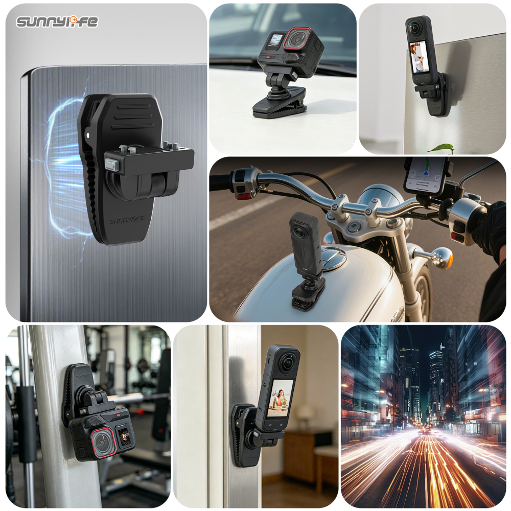 Sunnylife Magnetic Quick-Release Backpack Clip Action Camera Clamp Vertical-Horizontal Mount Accessories for Insta360 X4 Air/X5/Ace/Ace Pro 2/1
