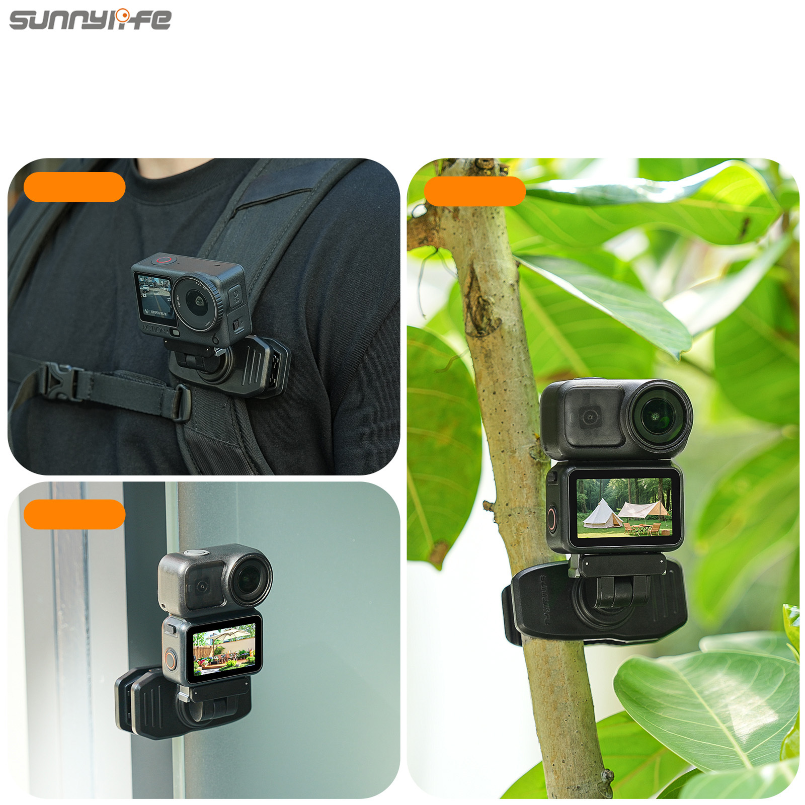 Sunnylife Magnetic Quick-Release Backpack Clip Adjustable Action Camera Clamp Vertical-Horizontal Mount Accessories for Osmo Nano/Action 6