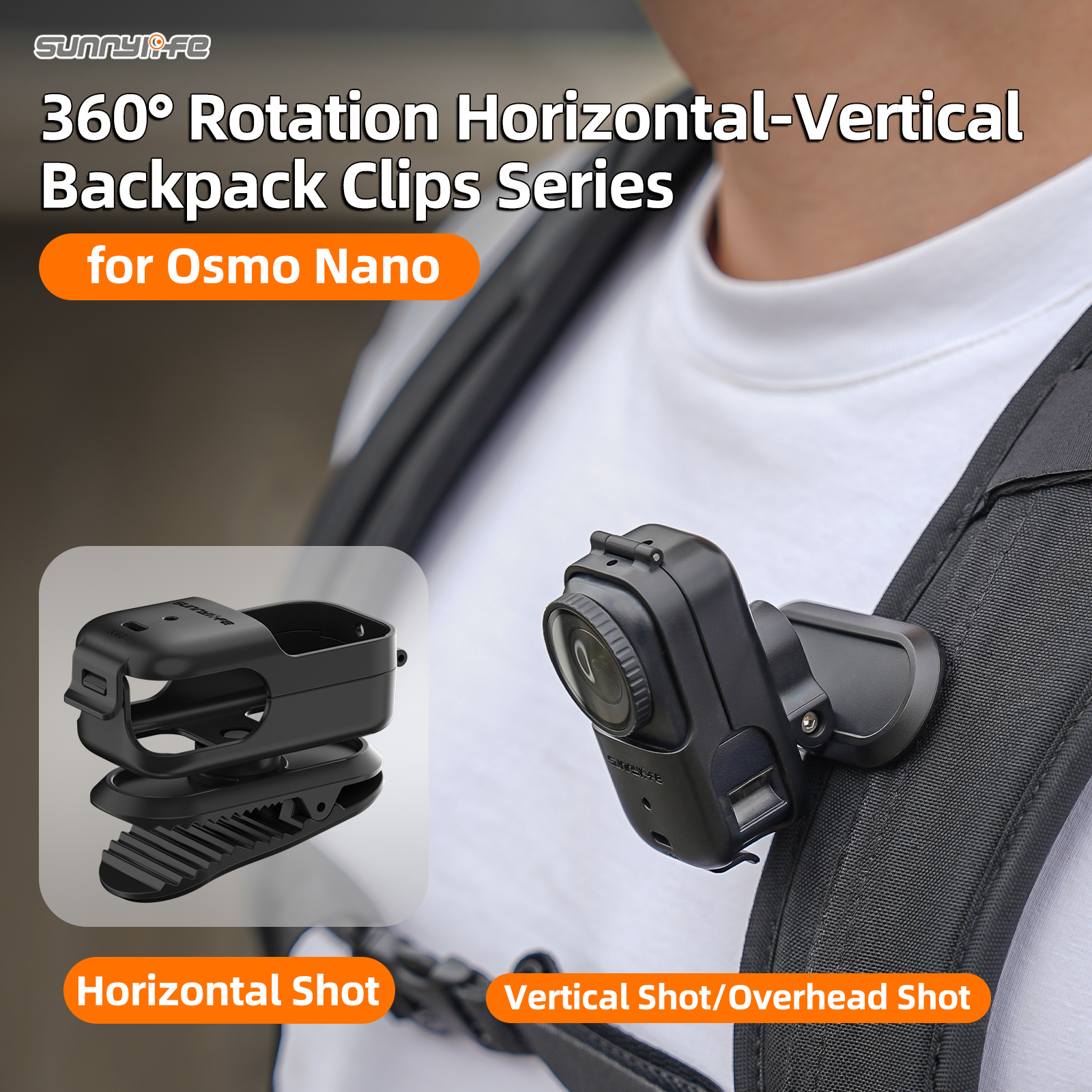 Sunnylife Backpack Clip Action Camera Clamp 360° Rotation Vertical