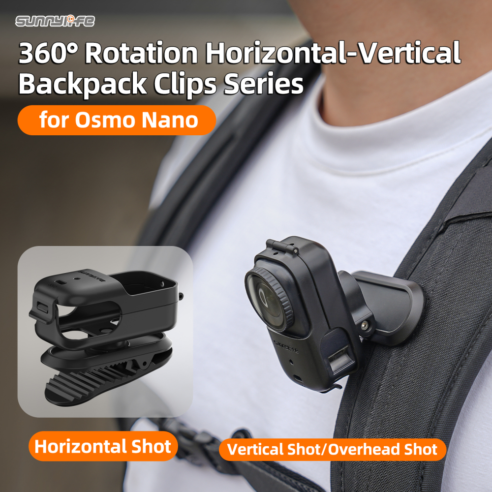 Sunnylife Backpack Clip Action Camera Clamp 360° Rotation Vertical-Horizontal Mount 90° Tilt Backpack Clip Accessories for Osmo Nano