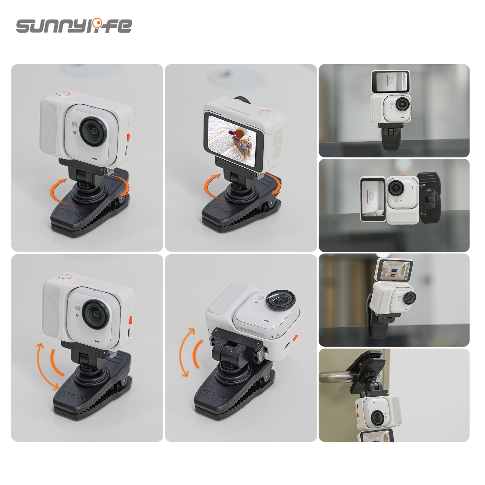 Sunnylife Magnetic Quick-Release Backpack Clip Action Camera Clamp Vertical-Horizontal Mount Accessories for Insta360 GO Ultra