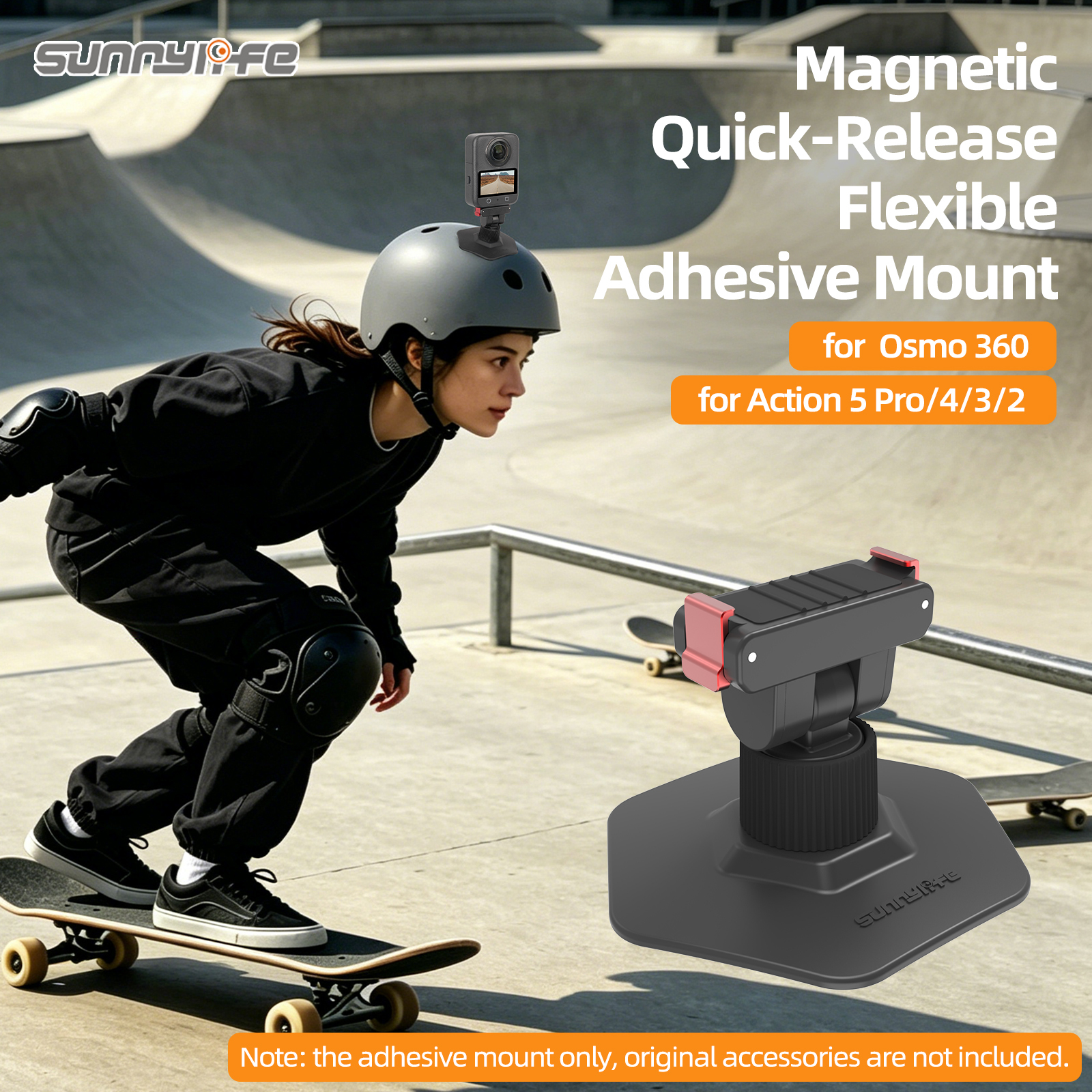Sunnylife Magnetic Flexible Adhesive Helmet Mount Base Quick-Release Action Camera Holder for Osmo 360/Action 5 Pro/4/3/2