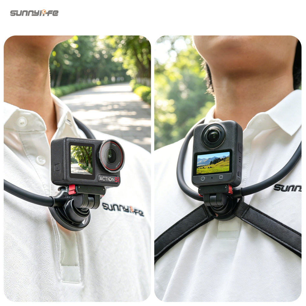 Sunnylife Magnetic POV Neck Mount Hand Free Video Vlog Neck Adjustable Selfie Holder with Body Strap for Osmo 360/Action 5 Pro/4/3/2