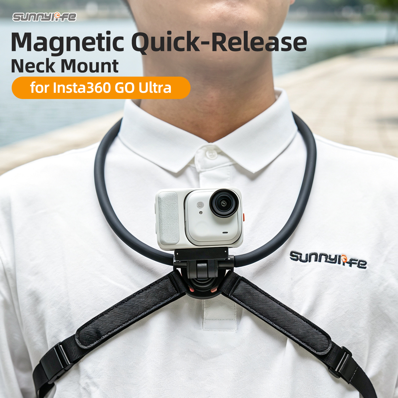 Sunnylife Magnetic POV Neck Mount Hand Free Video Vlog Neck Adjustable Selfie Holder with Body Strap for Insta360 GO Ultra