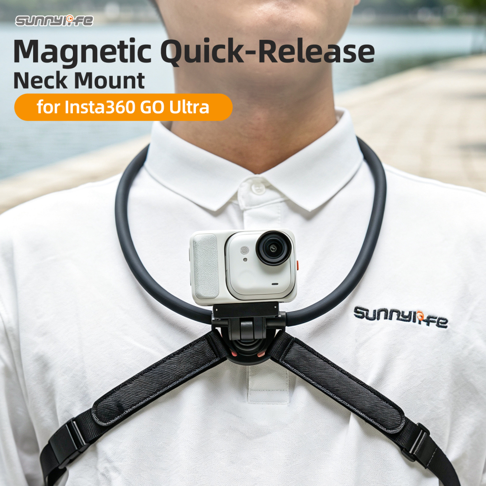 Sunnylife Magnetic POV Neck Mount Hand Free Video Vlog Neck Adjustable Selfie Holder with Body Strap for Insta360 GO Ultra