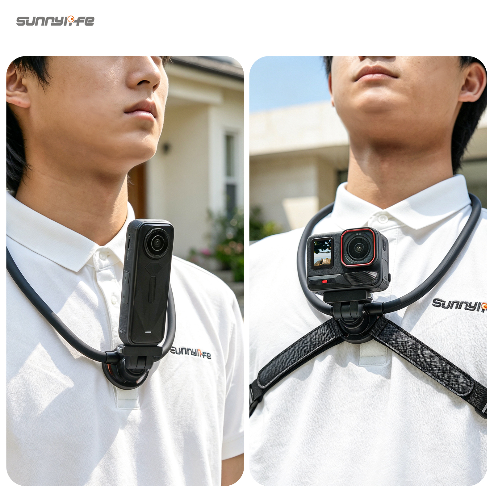 Sunnylife Magnetic POV Neck Mount Hand Free Video Vlog Neck Adjustable Selfie Holder with Body Strap for Insta360 X4 Air/X5/Ace/Ace Pro 2/1