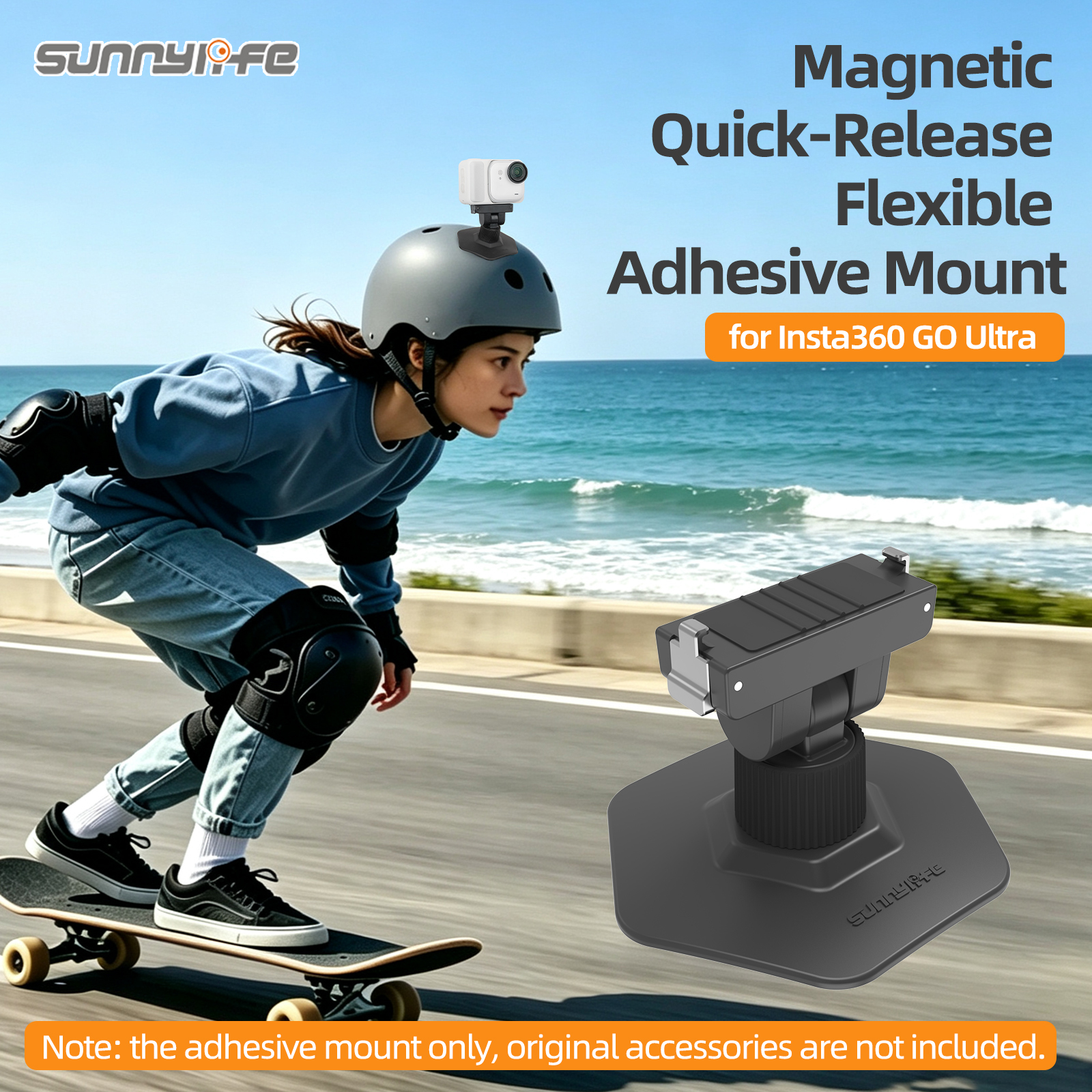 Sunnylife Magnetic Flexible Adhesive Helmet Mount Base Quick-Release Action Camera Holder for Insta360 GO Ultra
