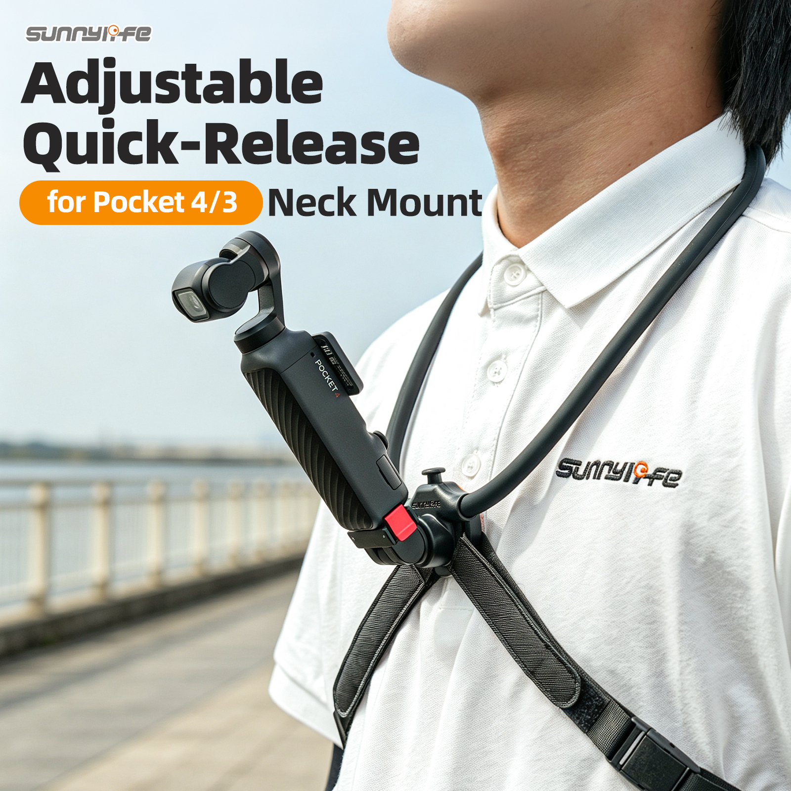 Sunnylife Magnetic POV Neck Mount Hand Free Video Vlog Neck Adjustable Selfie Holder with Body Strap for Osmo Pocket 4/3
